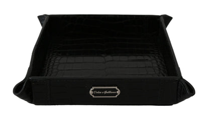 Luxurious black patterned skin tray for keys, money, or decor
