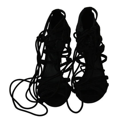 Luxurious black suede stiletto ankle strap sandals by Dolce & Gabbana 