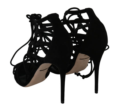  Brand new and stylish Dolce & Gabbana black suede stiletto ankle strap sandals 
