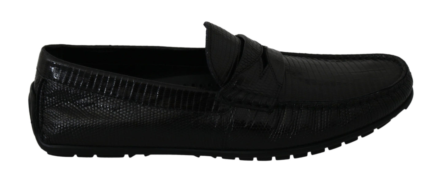 Exquisite black lizard skin leather loafers by Dolce & Gabbana