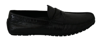 Exquisite black lizard skin leather loafers by Dolce & Gabbana
