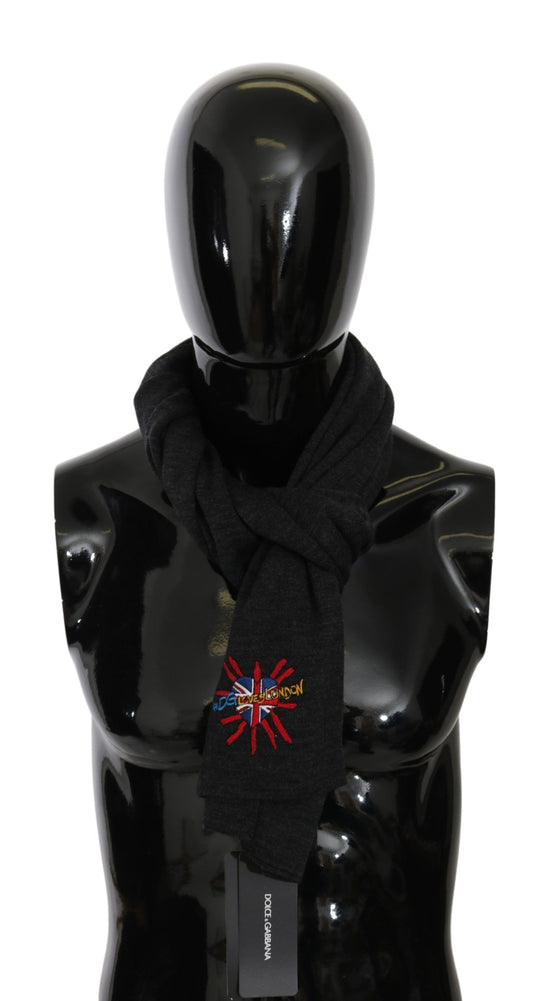 Exquisite black woolen men's scarf with DGLovesLondon embroidery