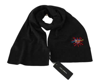 Elegant and sophisticated gray wool scarf with DGLovesLondon embroidery