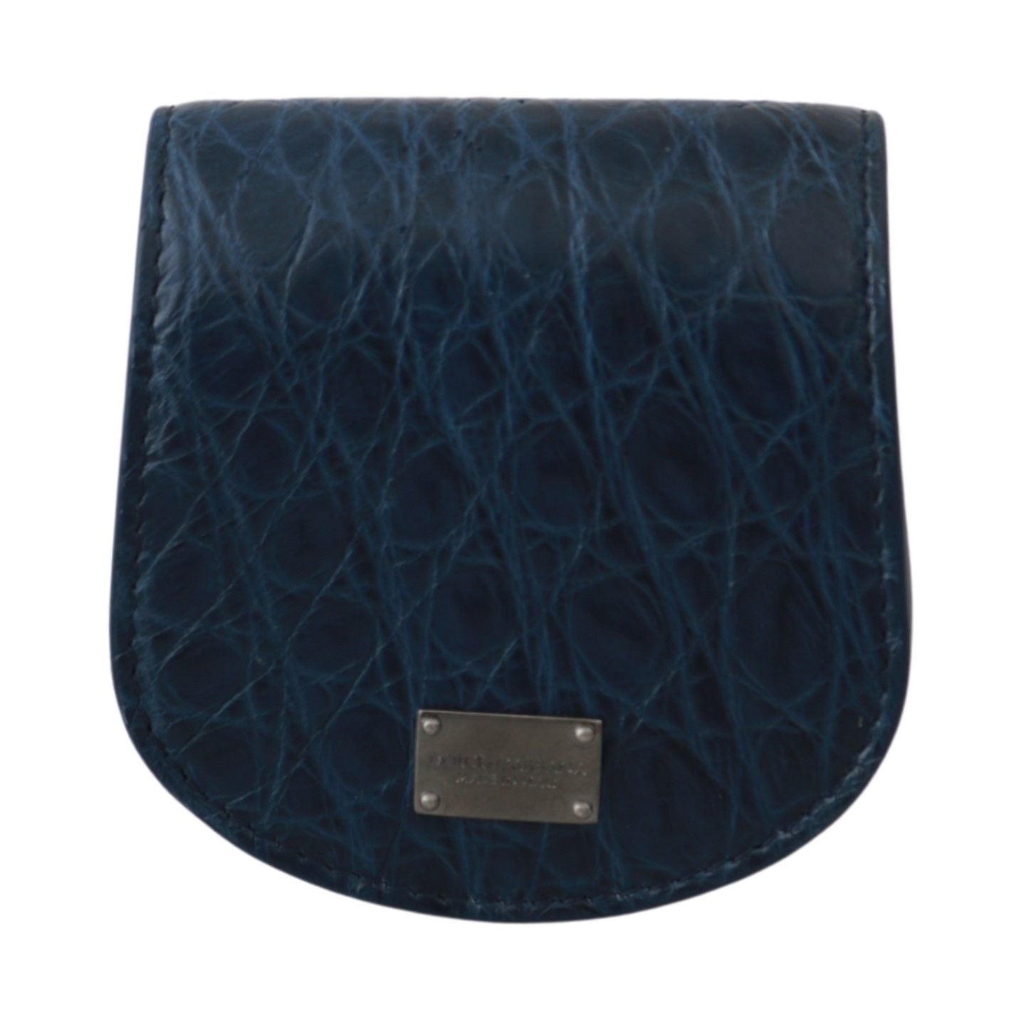Dolce & Gabbana Elegant Blue Caimano Leather Condom Case Wallet in suave blue hue with secure snap button closure