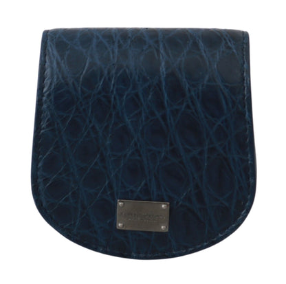 Dolce & Gabbana Elegant Blue Caimano Leather Condom Case Wallet in suave blue hue with secure snap button closure