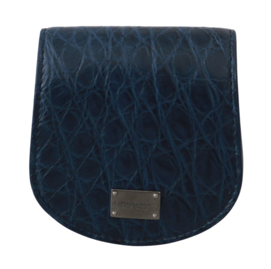 Dolce & Gabbana Elegant Blue Caimano Leather Condom Case Wallet in suave blue hue with secure snap button closure