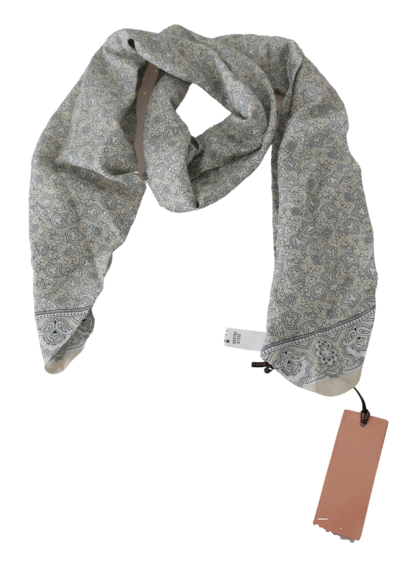 Soft, warm, and elegant beige and blue cotton scarf made in Italy