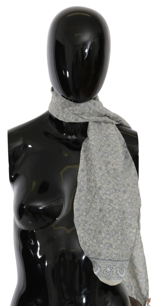 Luxurious Ermanno Scervino Chic Cotton Scarf in Beige and Blue Fantasy Print