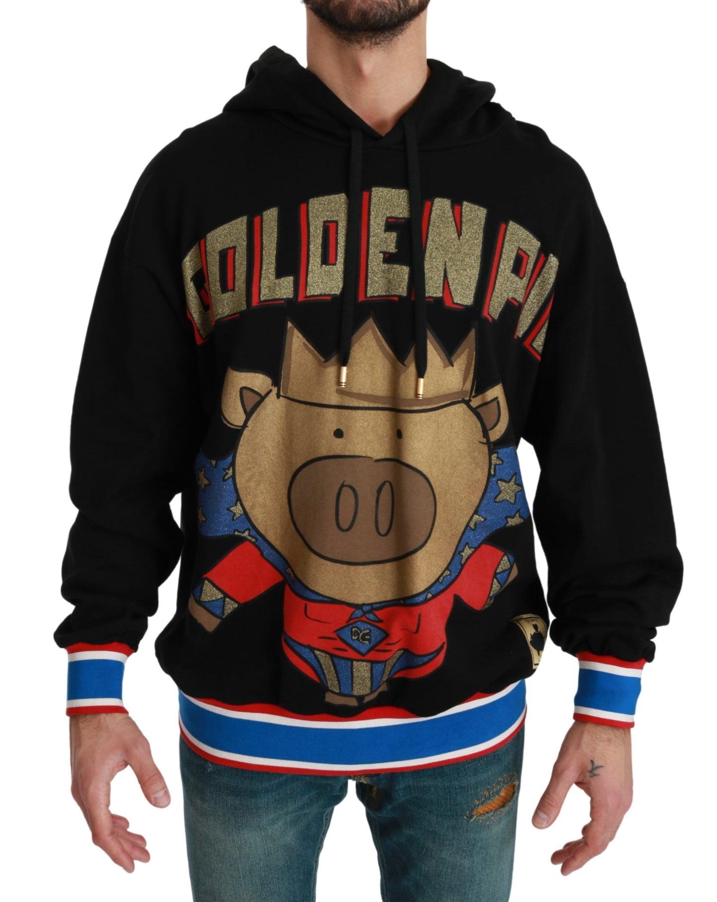 Exquisite black Dolce & Gabbana hooded pullover with regal motif