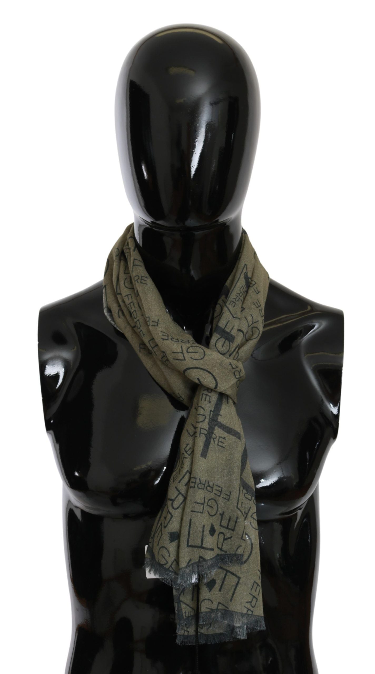Italian-crafted GF Ferre Scarf in Green Patterned Wool-Blend