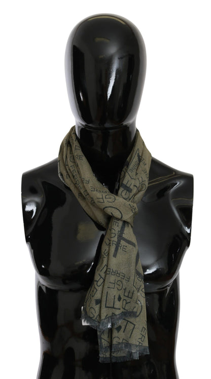 Italian-crafted GF Ferre Scarf in Green Patterned Wool-Blend