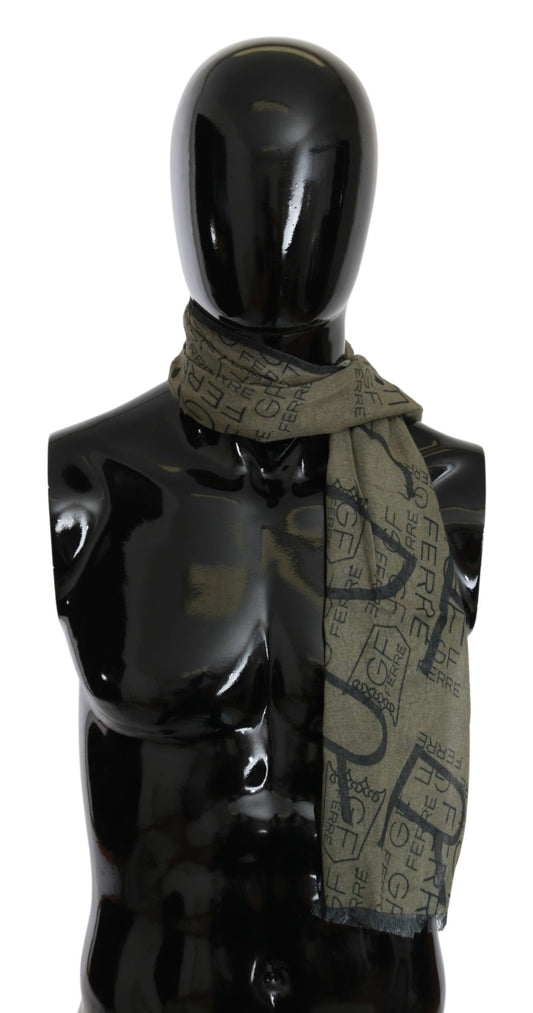 Exquisite GF Ferre Elegant Patterned Wool-Blend Scarf in Green from Italy