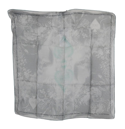 Italian-made silk scarf with elegant gray print, perfect for formal or casual wear