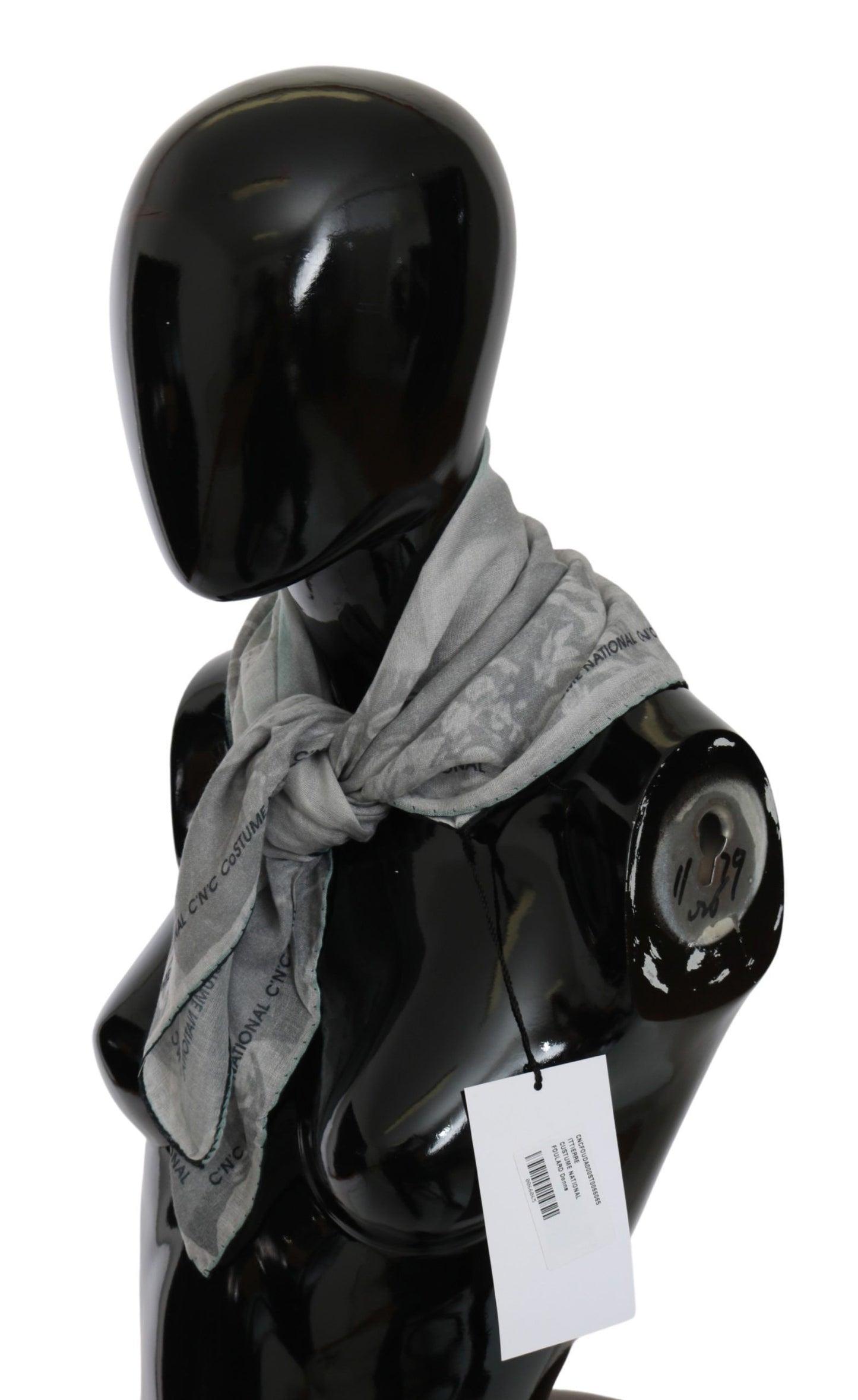 Costume National gray silk scarf, 65cm x 65cm, a testament to timeless style