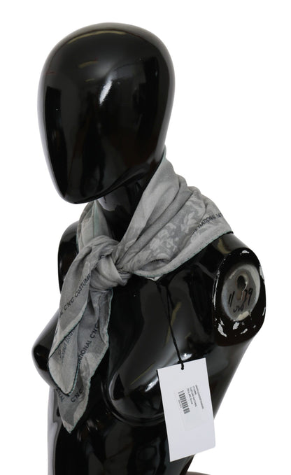 Costume National gray silk scarf, 65cm x 65cm, a testament to timeless style