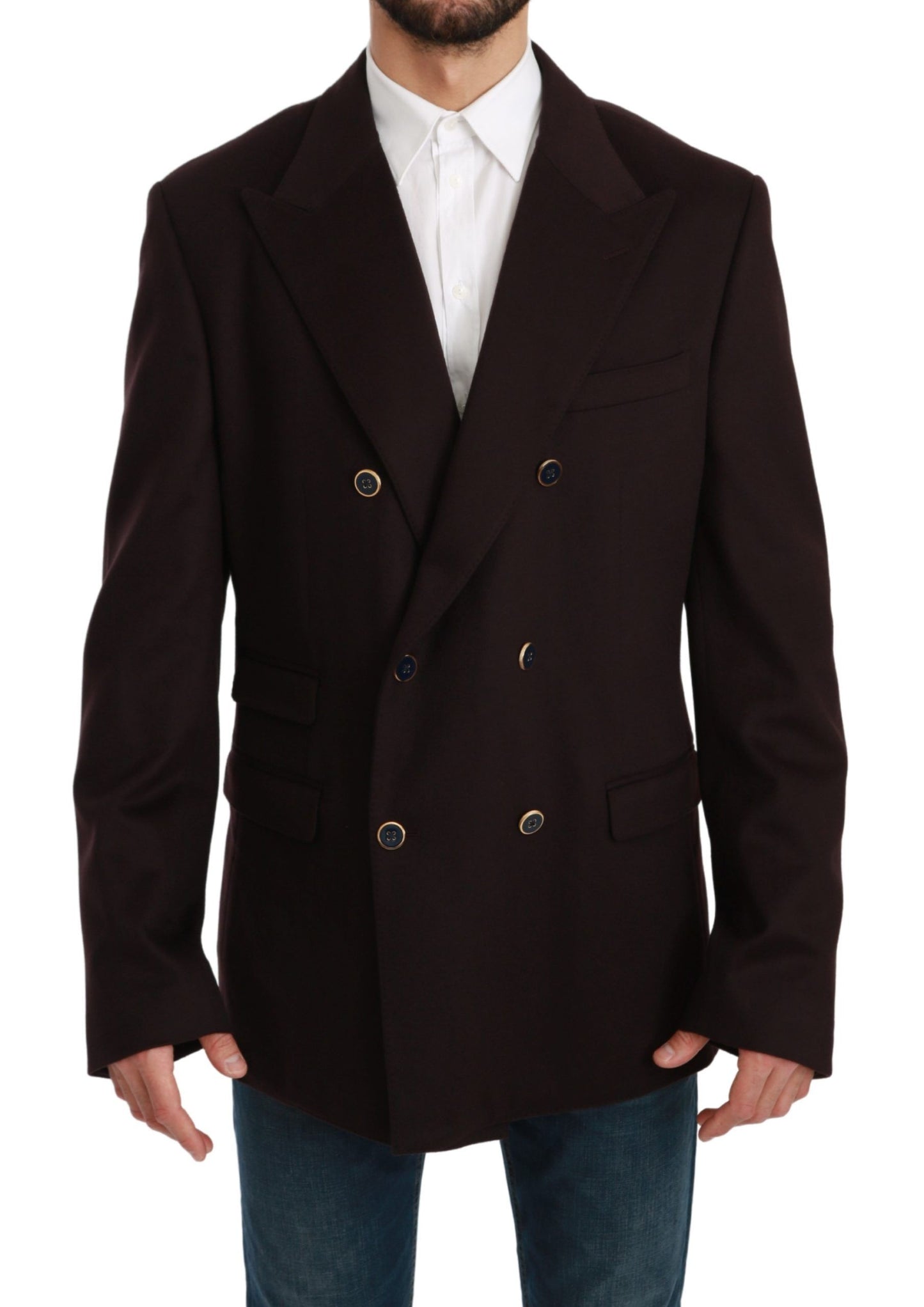 Exquisite Dolce & Gabbana Bordeaux Taormina Cashmere Blazer with double-breasted closure and silk lining
