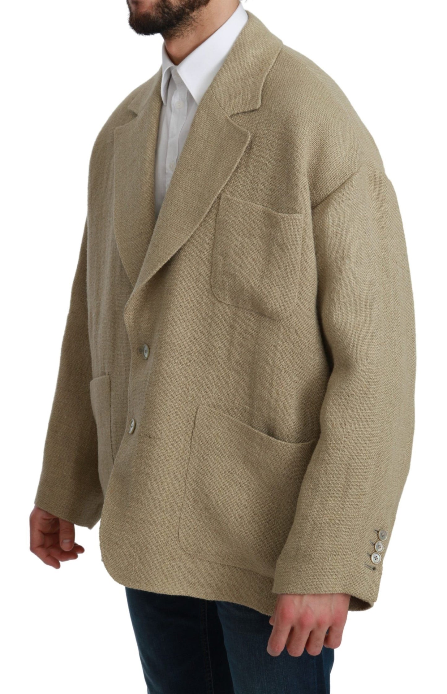 Oversize Fit Single Breasted Formal Jacket Blazer Coat in Beige