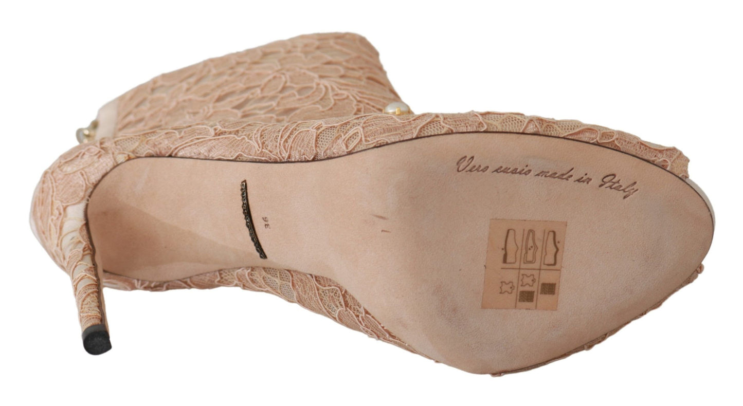 Dolce & Gabbana Elegant Lace Stilettos with Crystal Accents: Sophisticated and luxurious high heels