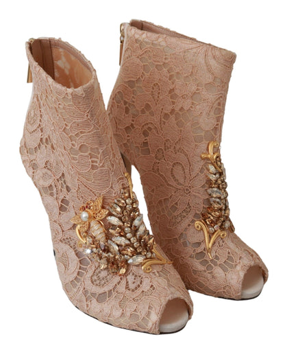 Dolce & Gabbana Elegant Lace Stilettos with Crystal Accents: Black lace heels with sparkling crystal embellishments