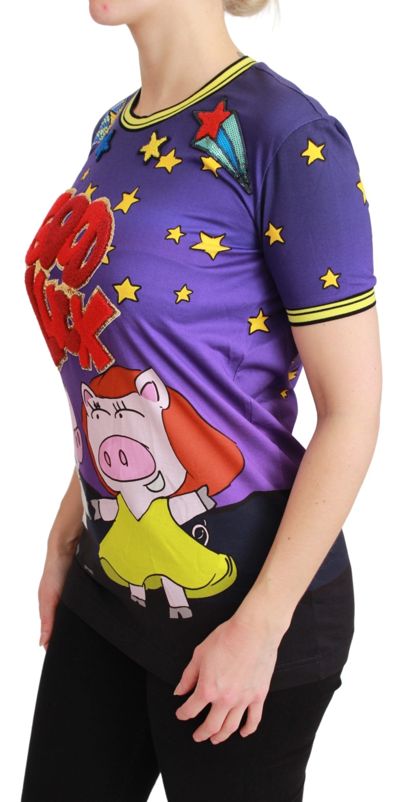 Dolce & Gabbana Elegant Crewneck Motive Tee in Purple with exquisite logo details