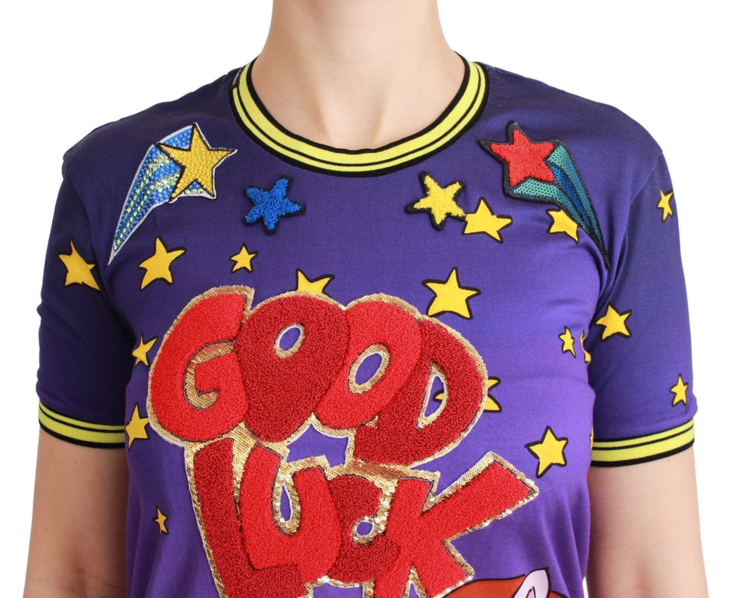 Dolce & Gabbana Elegant Crewneck Motive Tee in Purple proudly made in Italy