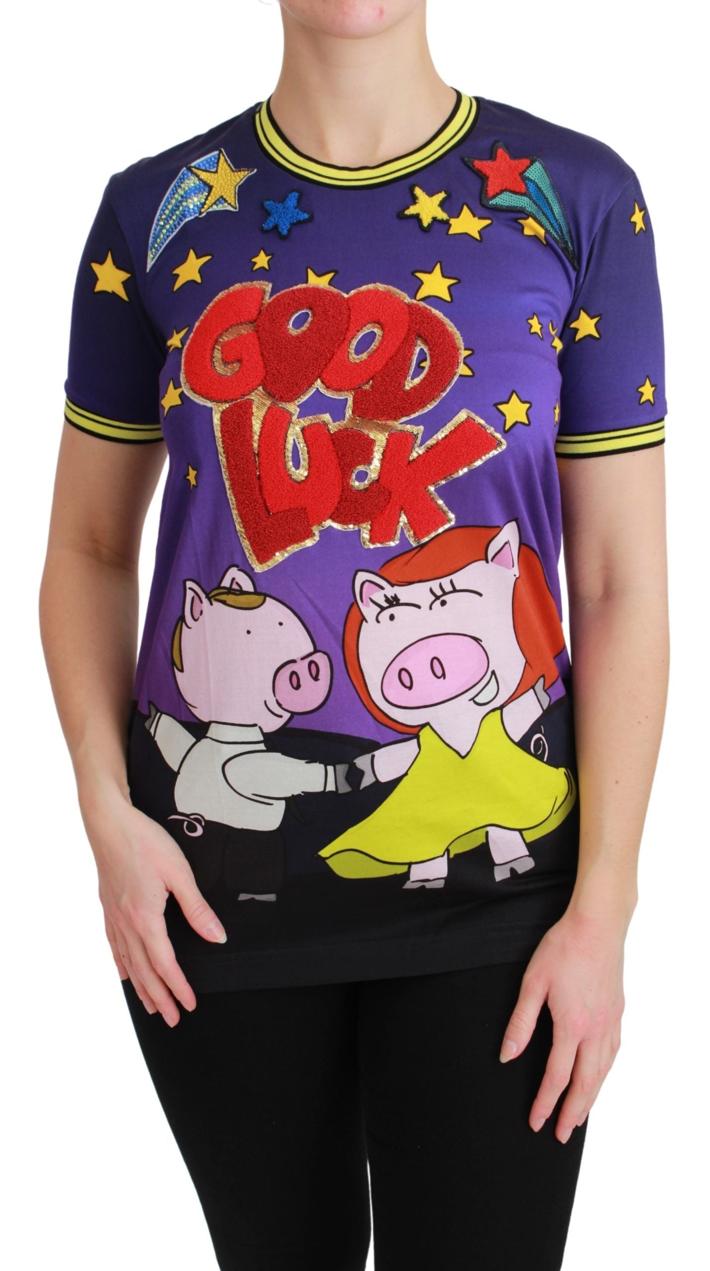 Dolce & Gabbana Elegant Crewneck Motive Tee in Purple shirt made from luxurious 100% cotton