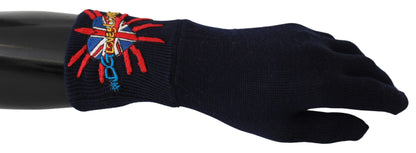 Dolce & Gabbana Blue Virgin Wool Unisex Gloves with DGLovesLondon embroidery