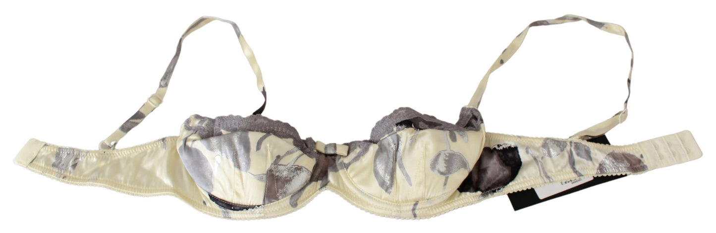 Elegant Ermanno Scervino Beige Lace Balconcino Bra featuring a secure two hook closure