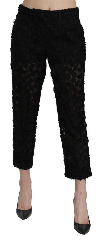 Exquisite black lace high waist trousers by Dolce & Gabbana