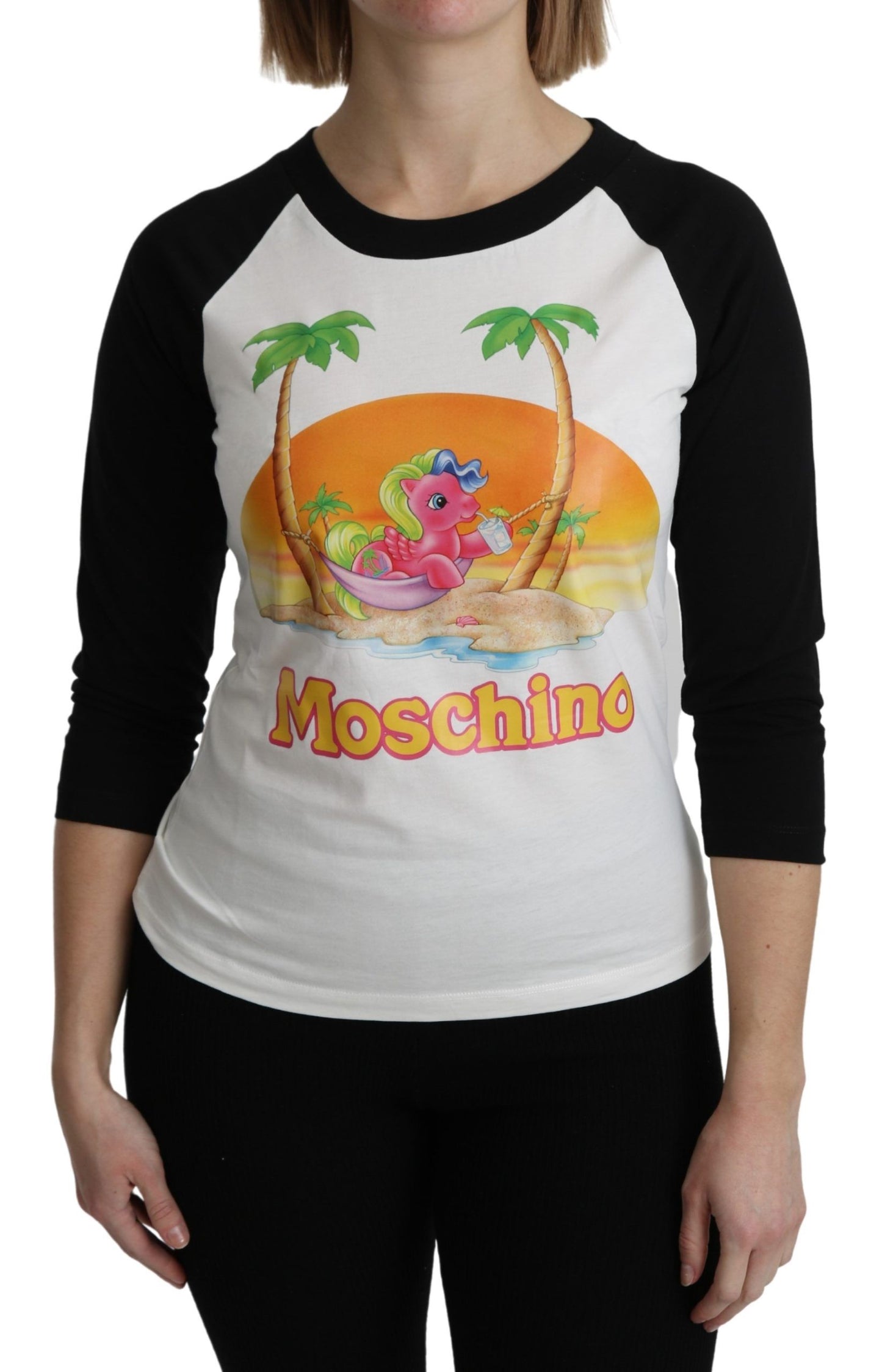 Exquisite 3/4 sleeve white cotton top with My Little Pony motif