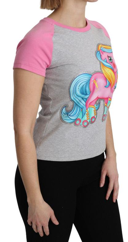 Playful My Little Pony motif on gray crew neck tee