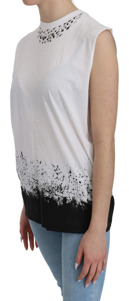 White sleeveless cotton crew neck top by Dsquared², perfect for summer