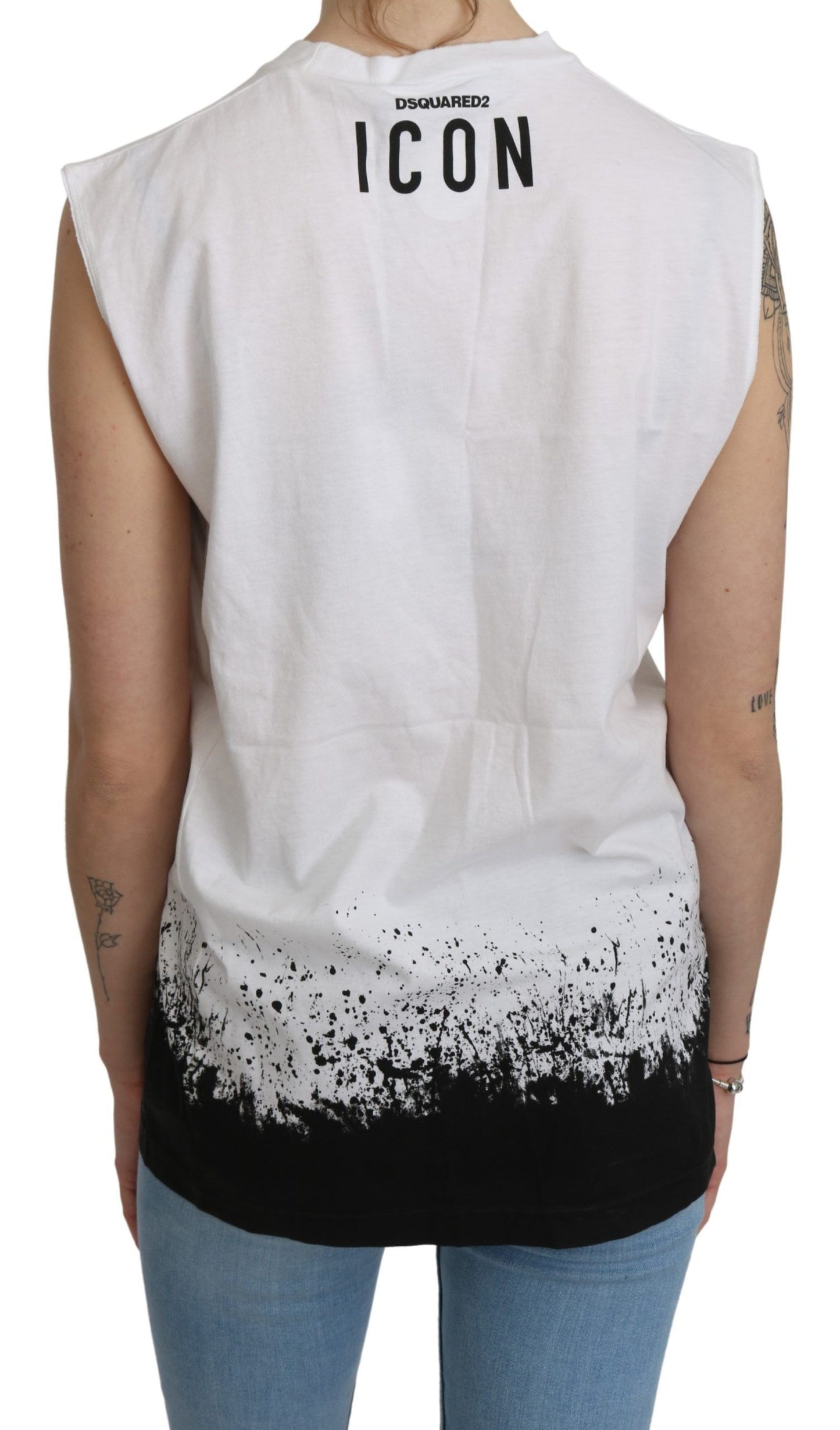 White sleeveless cotton crew neck top by Dsquared² with chic design