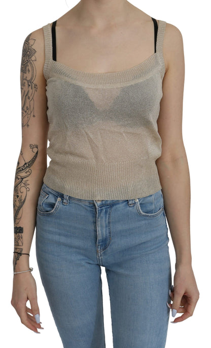 Sleeveless beige tank top with delicate logo details by BYBLOS