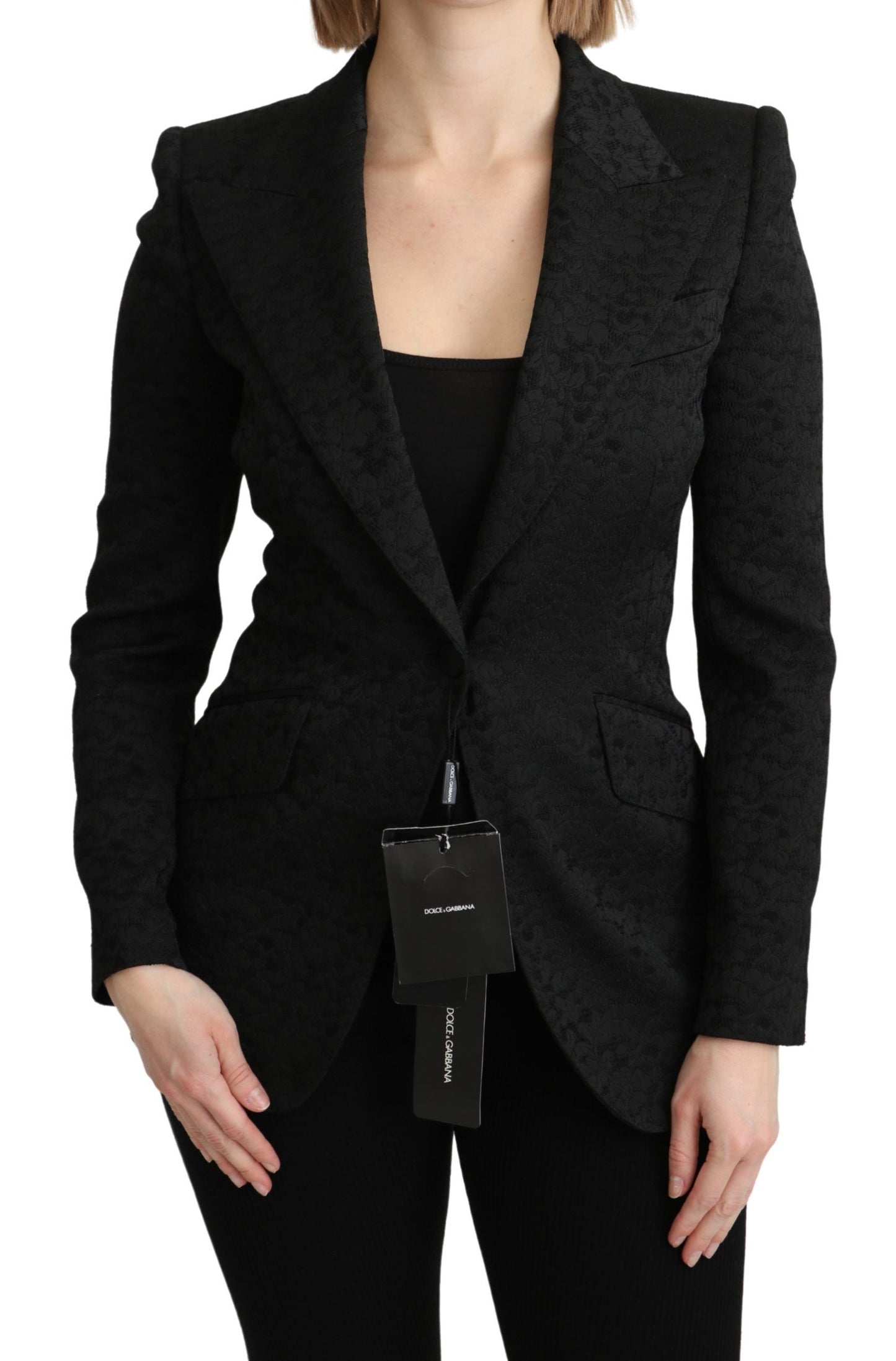 Dolce & Gabbana Elegant Black Brocade Single Breasted Blazer with Silk Stretch Inner Lining
