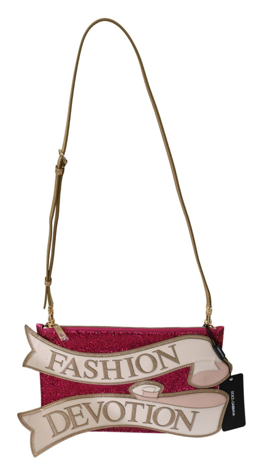 Dolce & Gabbana Glamorous Pink Glittered CLEO Clutch Purse crafted from calf leather, PU, polyester, and cotton
