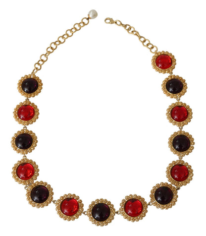 Italian-made necklace adorned with intricate red and purple crystals