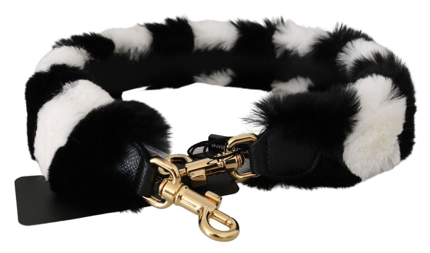  Authentic Italian-made fur shoulder strap in black and white with iconic logo details 