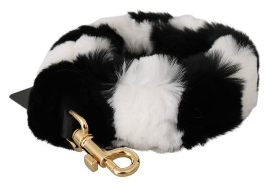 Dolce & Gabbana black and white Lapin fur shoulder strap accessory with iconic logo details 