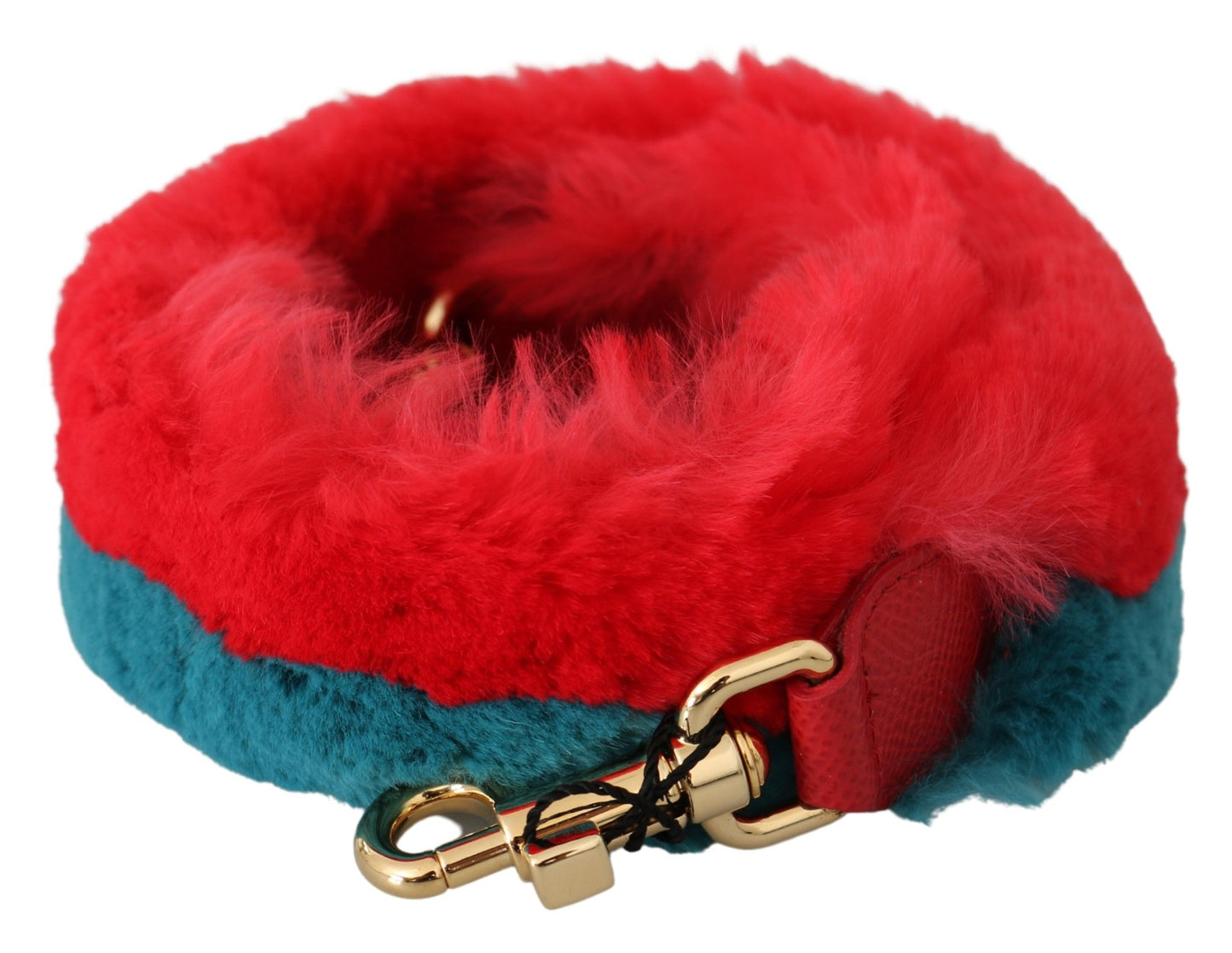 Luxurious red Lapin rabbit fur shoulder strap with gold metal accents