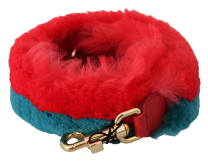 Luxurious red Lapin rabbit fur shoulder strap with gold metal accents