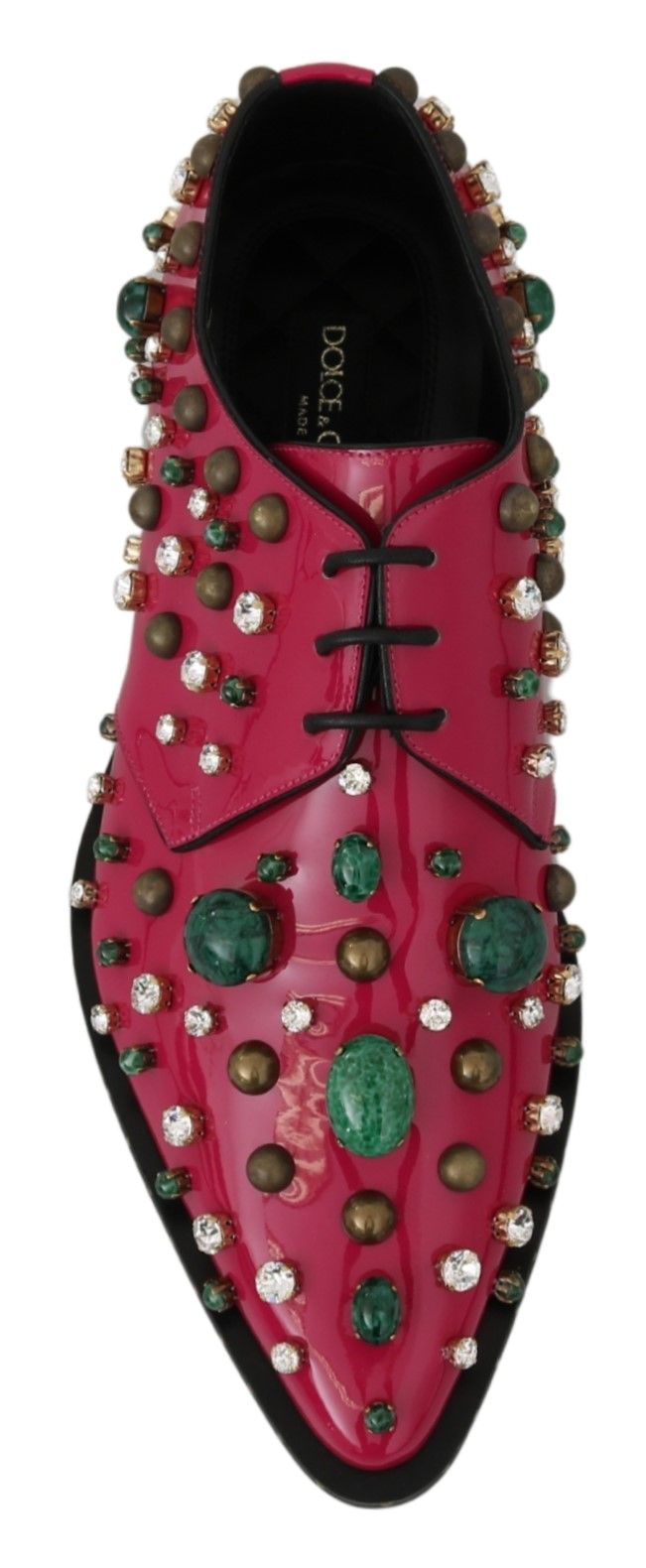 Luxurious and exclusive Dolce & Gabbana fuchsia pink crystal patent flats with iconic logo details