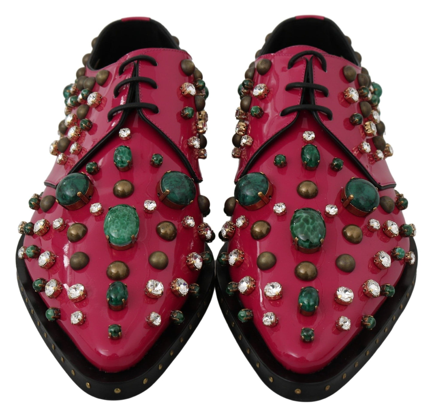 Stunning multicolor crystal adorned fuchsia pink flats from Dolce & Gabbana