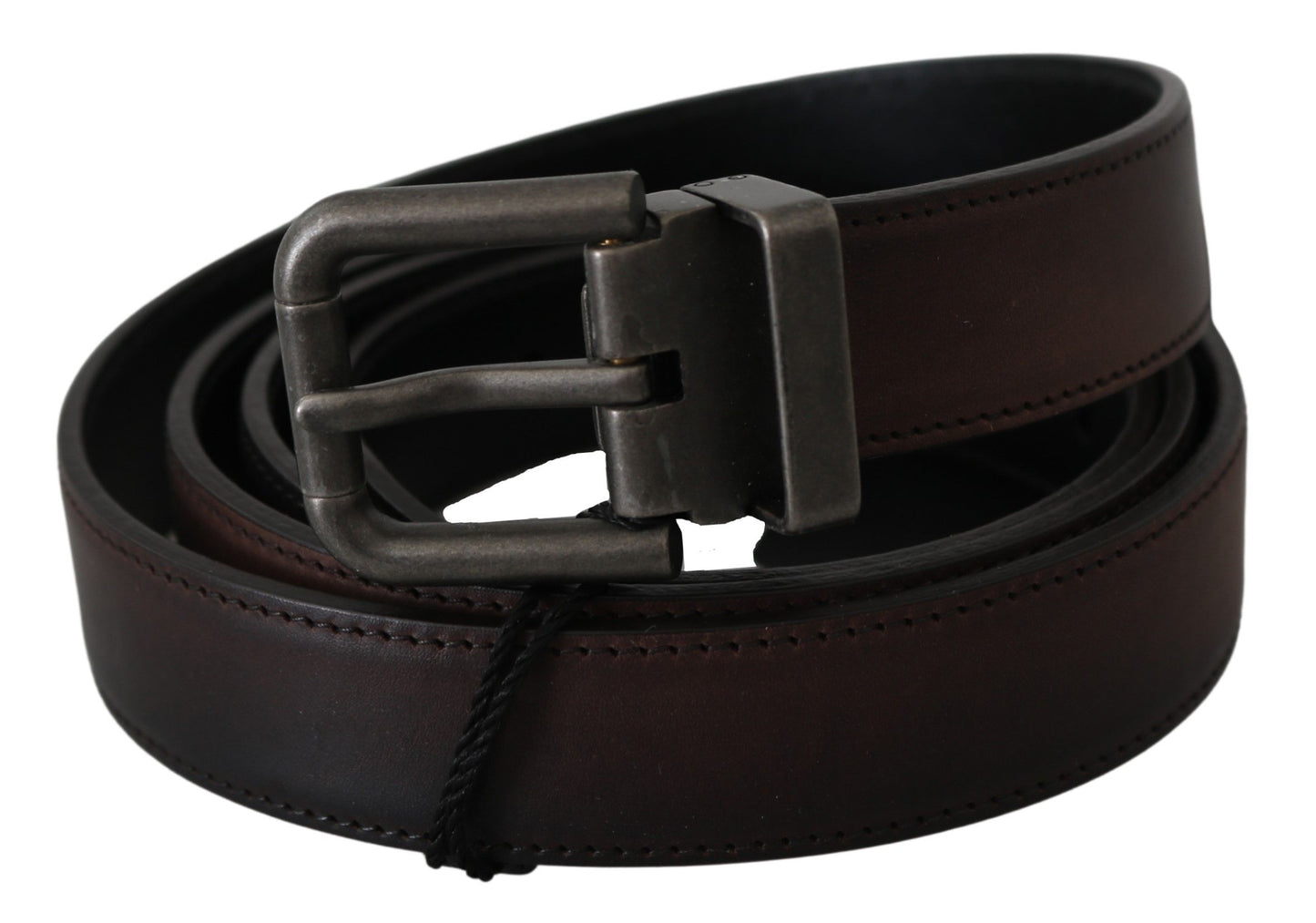 Authentic Dolce & Gabbana belt made from the finest leather in a rich brown hue, with a subtle gray buckle and iconic logo detail