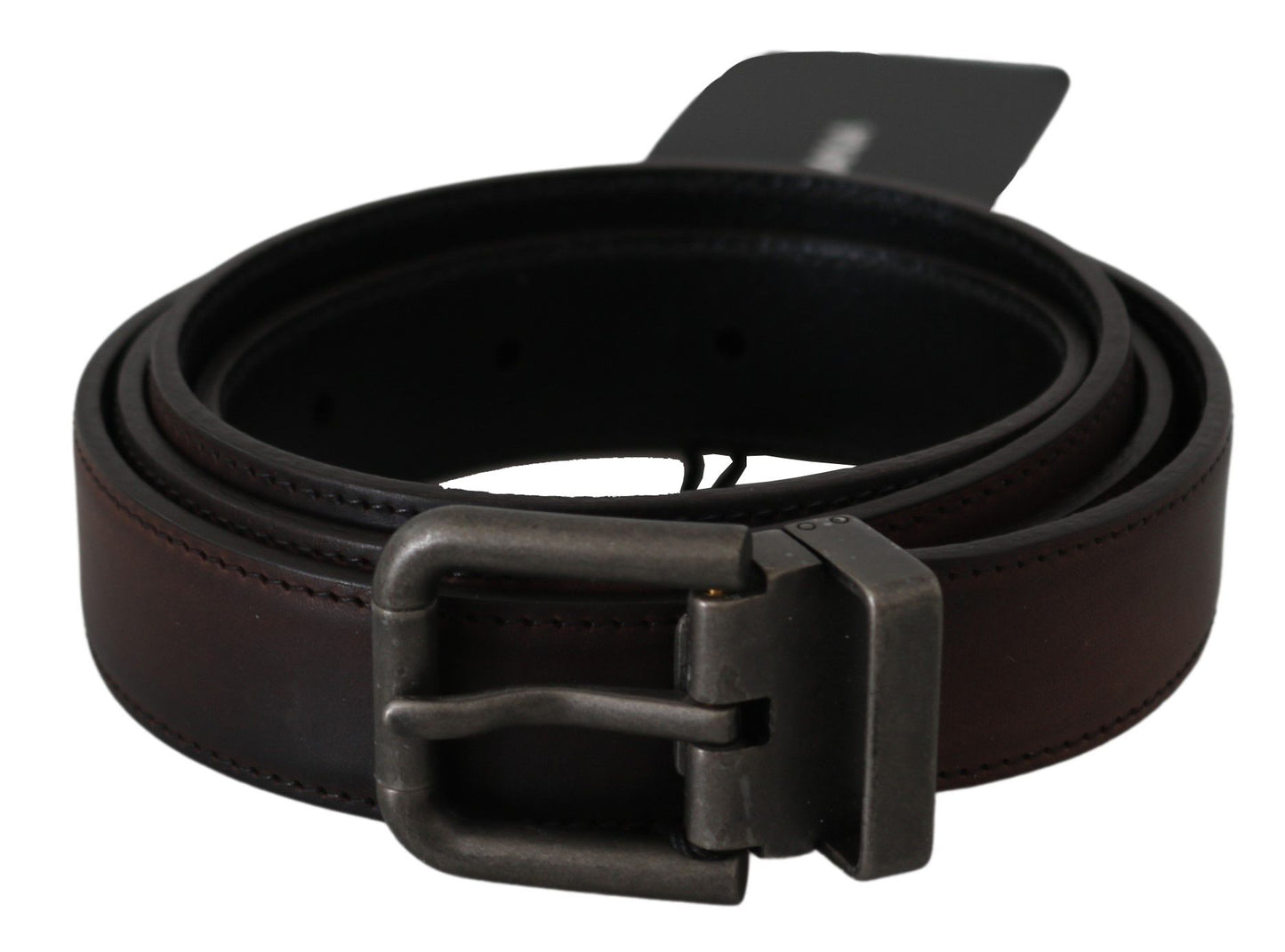 Dolce & Gabbana Elegant Leather Belt in Classic Brown with Gray Buckle and Iconic Logo Detail