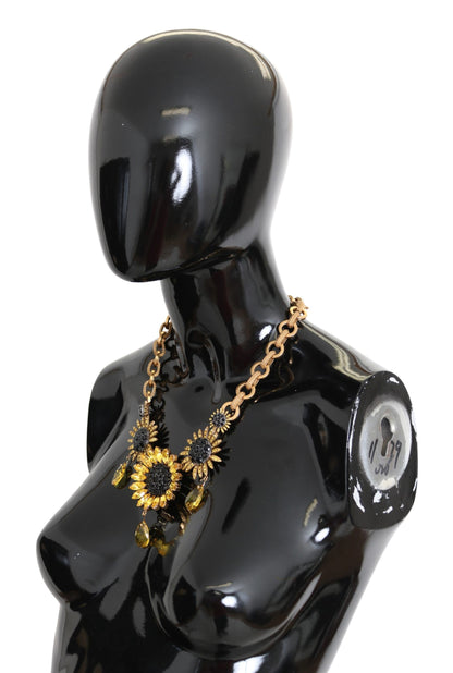 Luxurious statement necklace with captivating gold crystals and floral motif