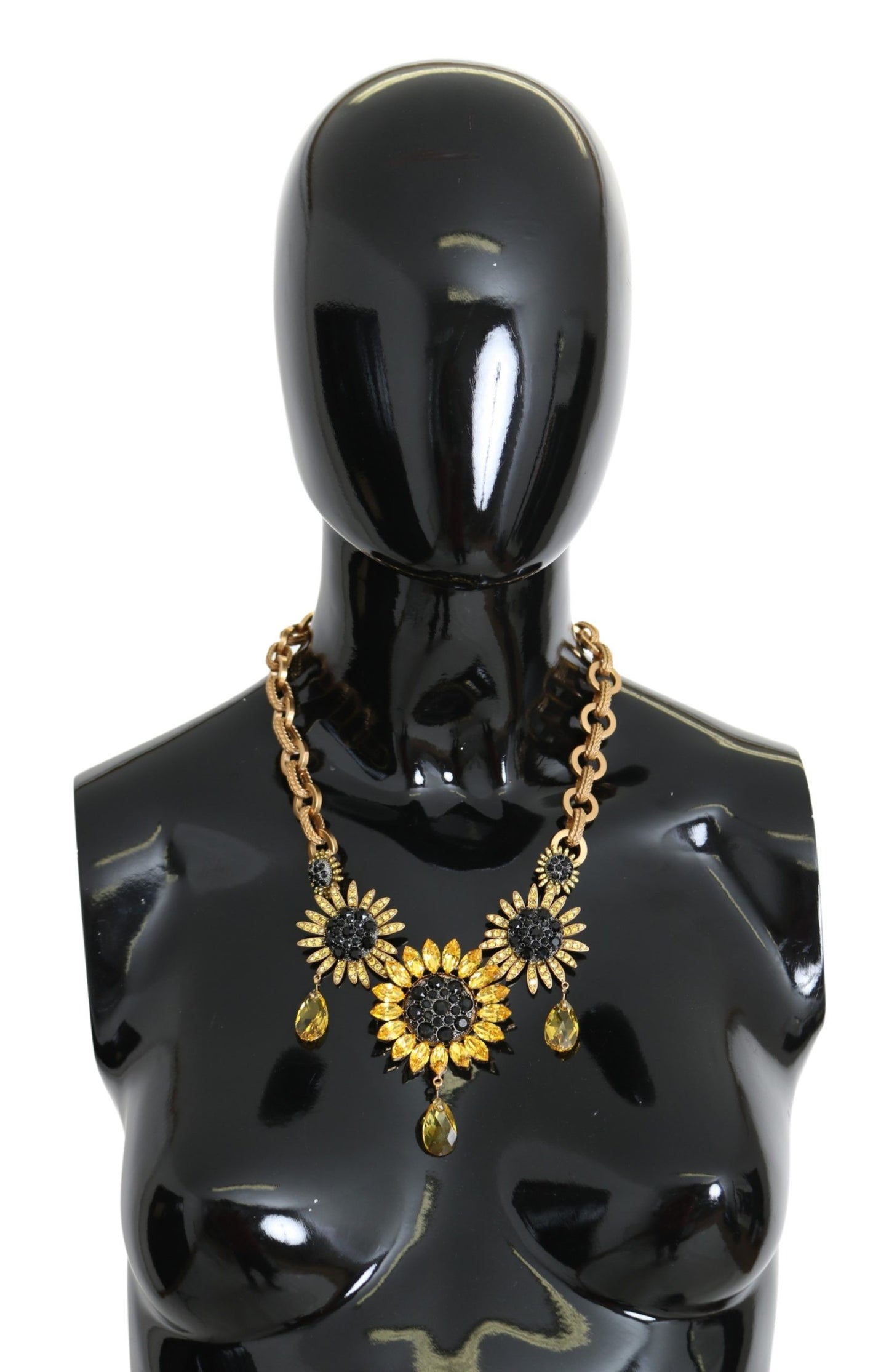 Dolce & Gabbana Elegant Gold Floral Crystal Statement Necklace in Brass and Crystals