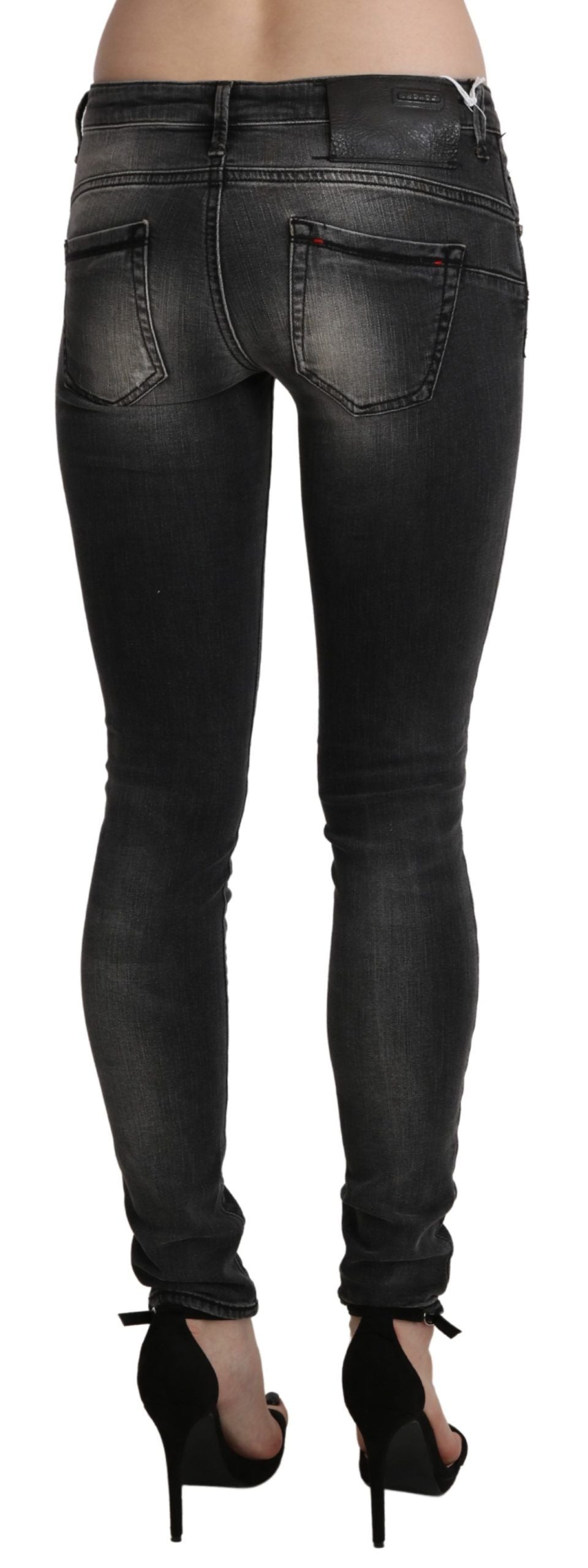 Acht Sleek Low Waist Skinny Denim in Black Wash - Front view