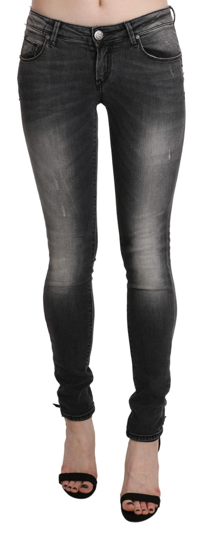 Acht Sleek Low Waist Skinny Denim in Black Wash - Stylish and comfortable jeans for a sleek and trendy look