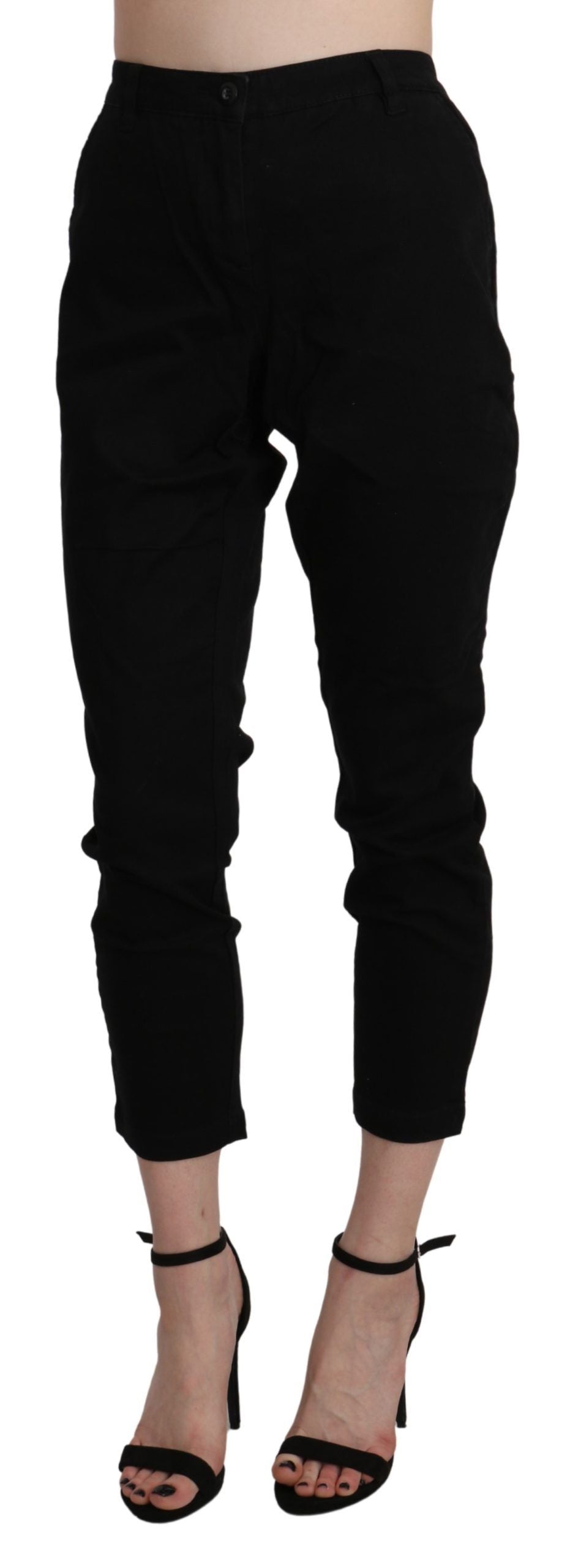 Acht Chic High Waist Cropped Black Jeans with sleek black shade